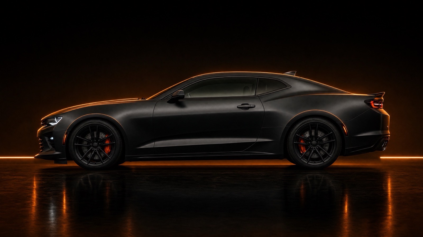 AI-generated photorealistic mockup of a matte black wrapped sports car