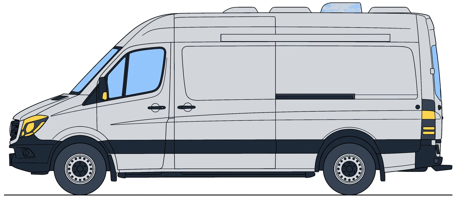 Placement editor showing a Northside Plumbing livery on a Mercedes-Benz Sprinter template, driver side view